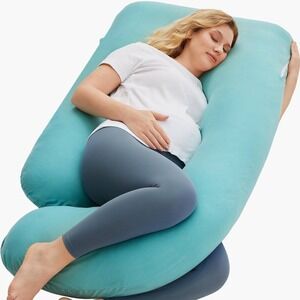 G-Shaped Maternity Pregnancy Full Body Support Pillow Teal 100% Cotton Cover